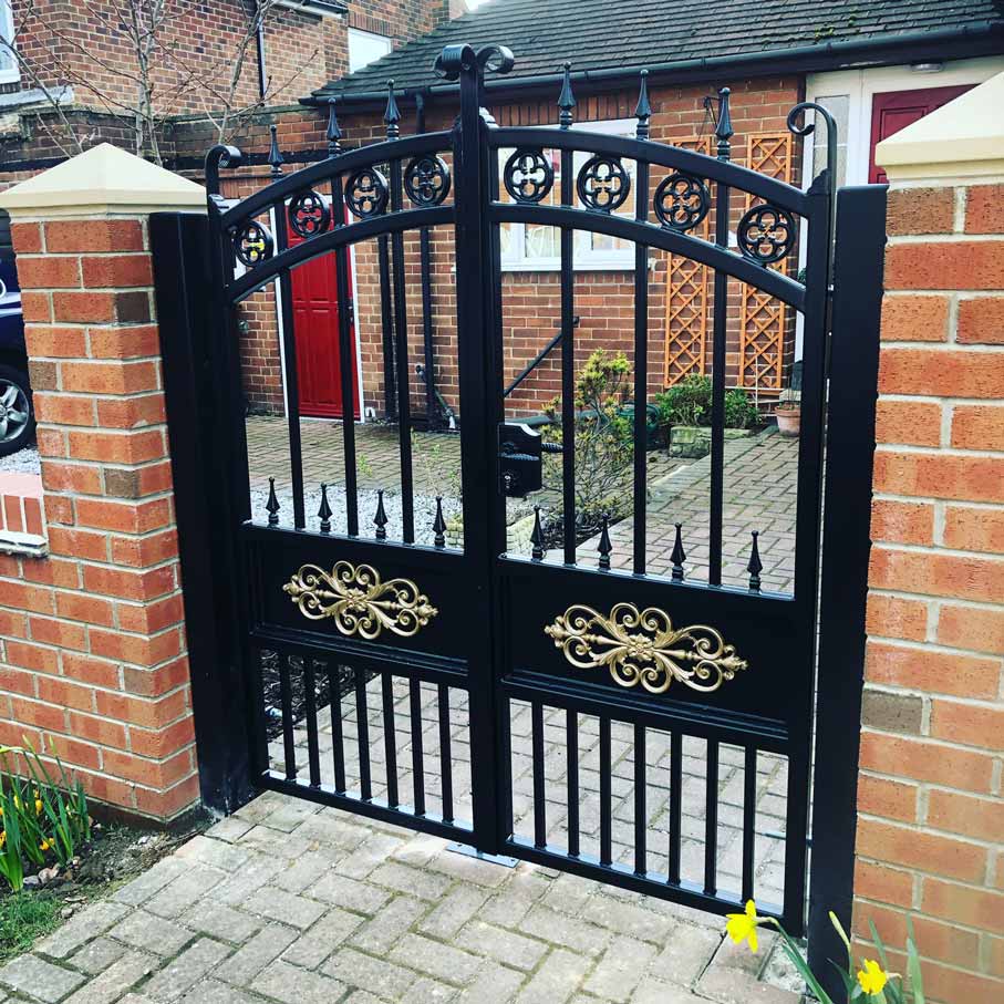 decorative double gates with gold details for driveways wakefield